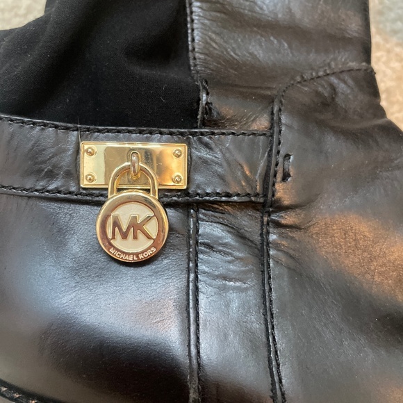 MICHAEL Michael Kors Hamilton Stretch Boots Leather Black gold size 8.5 - Picture 4 of 10